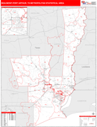 Beaumont-Port Arthur Metro Area Digital Map Red Line Style